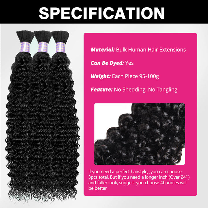 Allove Bulk Human Hair For Braiding Kinky Curly Hair Bundles No Weft - AlloveHair