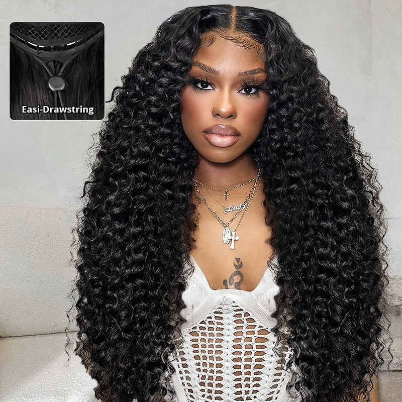 Easi-Drawstring Deep Wave 13x4 Full Lace Front Wig Hand Tied Beginner Friendly Human Hair Wigs - AlloveHair