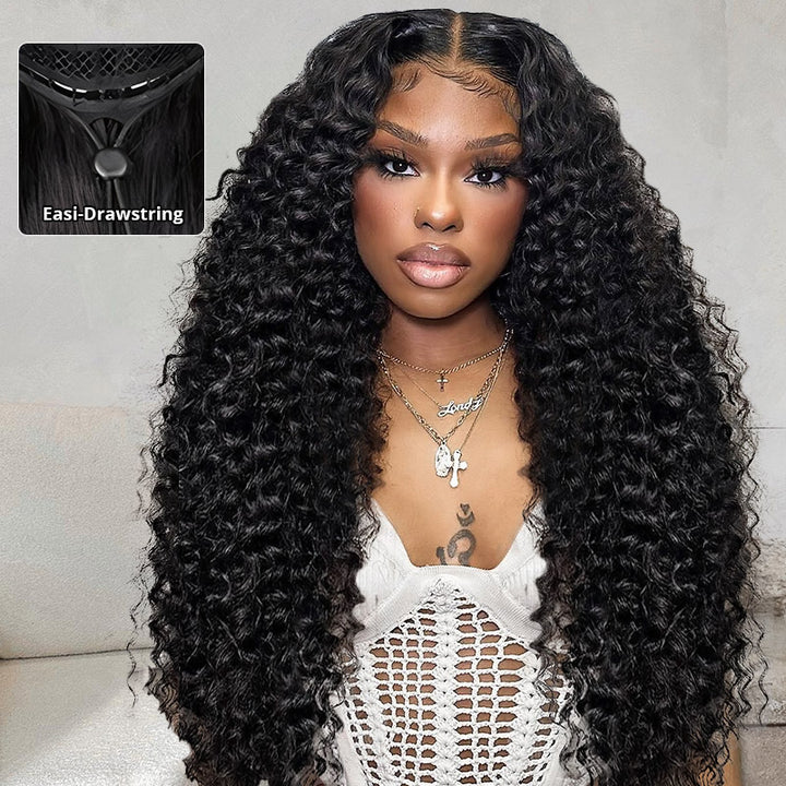 Easi-Drawstring Deep Wave 13x4 Full Lace Front Wig Hand Tied Beginner Friendly Human Hair Wigs - AlloveHair
