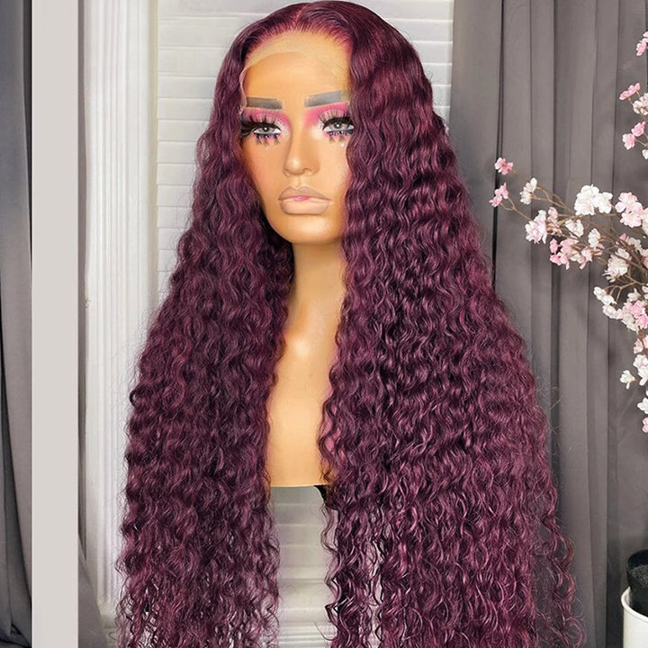 Trendy Dark Purple Plum Colored 13x4 13x6 Lace Front Silky Straight/Body Wave/Deep Wave Wig