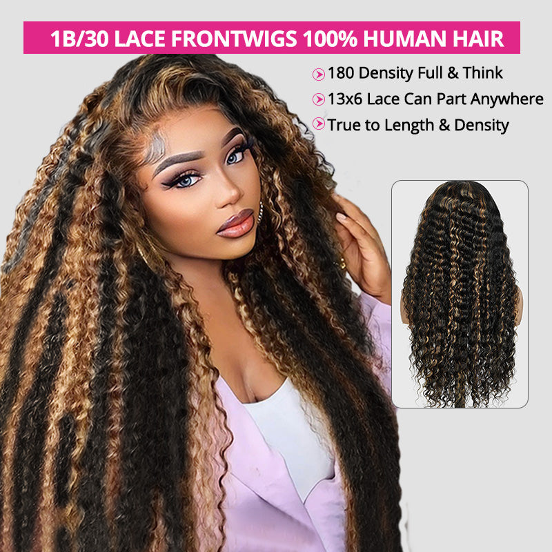 1B/30 Balayage Ombre Brown Deep Wave 13x6 Lace Front Wig with Pre-Plucked Hairline Glueless Wear - AlloveHair