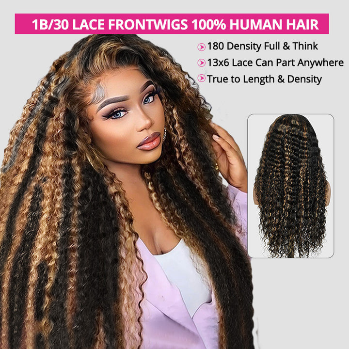 1B/30 Balayage Ombre Brown Deep Wave 13x6 Lace Front Wig with Pre-Plucked Hairline Glueless Wear - AlloveHair