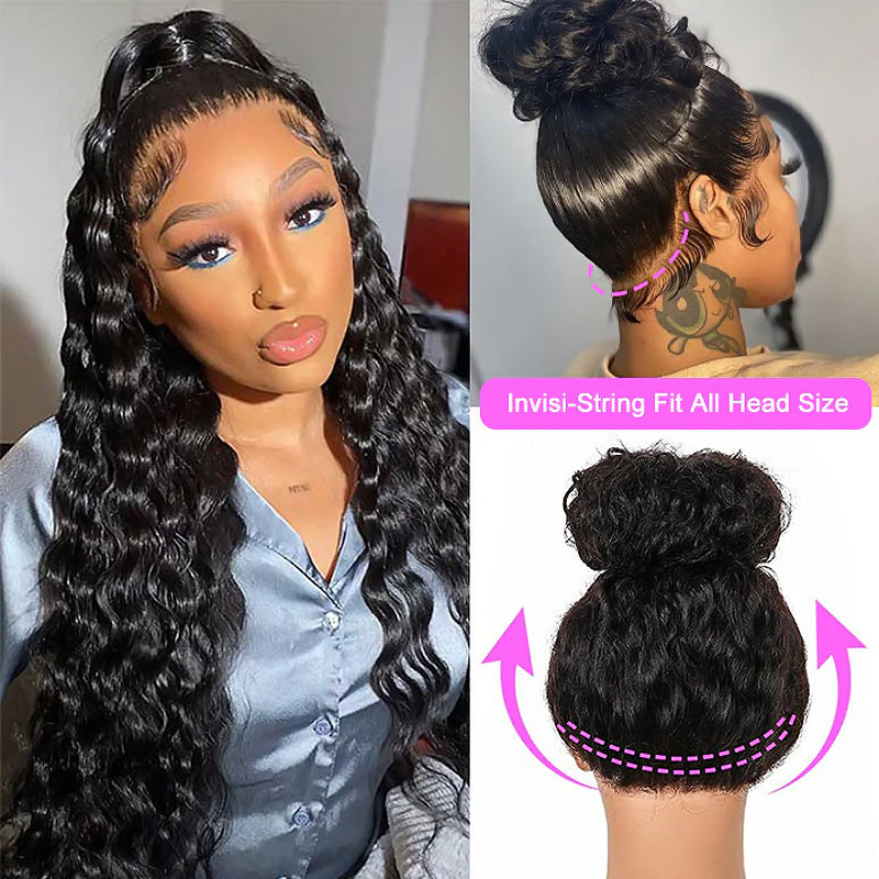 Loose Deep Wave Invisible-String Snug Fit 360 Lace Front Wigs Pre Plucked HD Lace Human Hair Crimped Wigs - AlloveHair