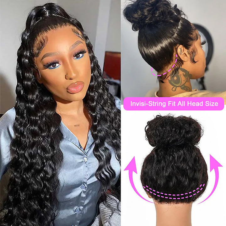Loose Deep Wave Invisible-String Snug Fit 360 Lace Front Wigs Pre Plucked HD Lace Human Hair Crimped Wigs - AlloveHair