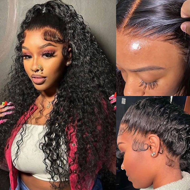 Deep Wave Snug Fit 360 Lace Frontal Wig 100% Human Hair Wigs For Women - AlloveHair