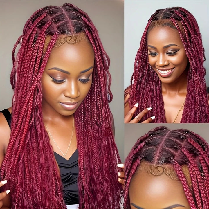 Allove Hair #99j Burgundy Deep Wave Bulk Human Hair For Braiding No Weft Boho Braids Hair Extensions - AlloveHair