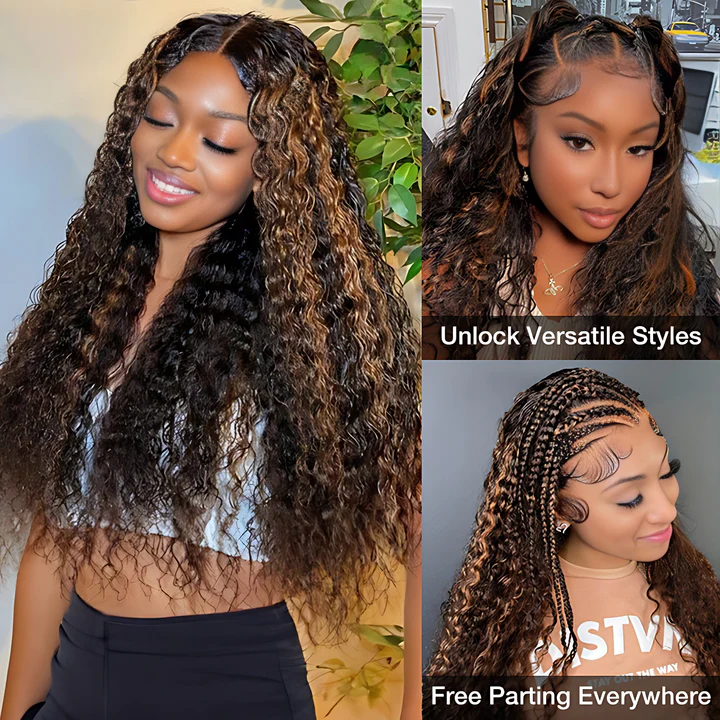 1B/30 Balayage Ombre Brown Deep Wave 13x6 Lace Front Wig with Pre-Plucked Hairline Glueless Wear - AlloveHair