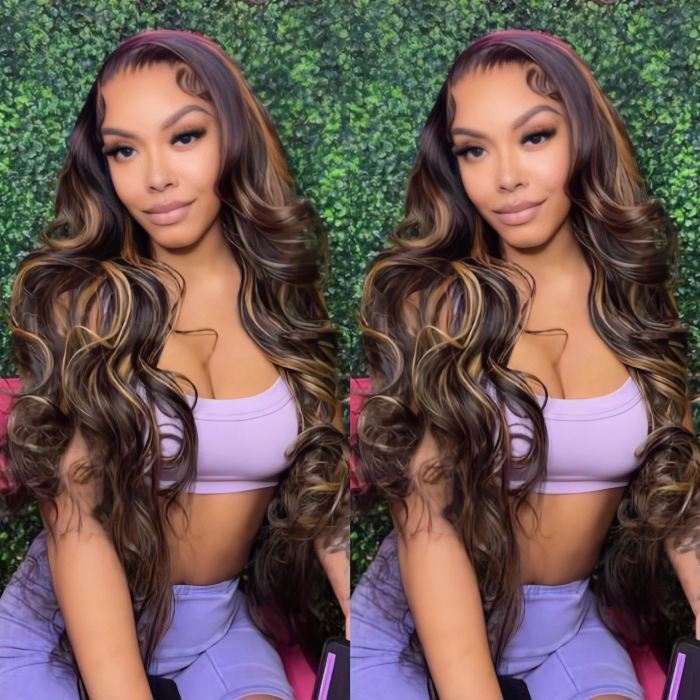 Allove Hair #FB30 Brown Balayage Highlight Body Wave Human Hair Bundles