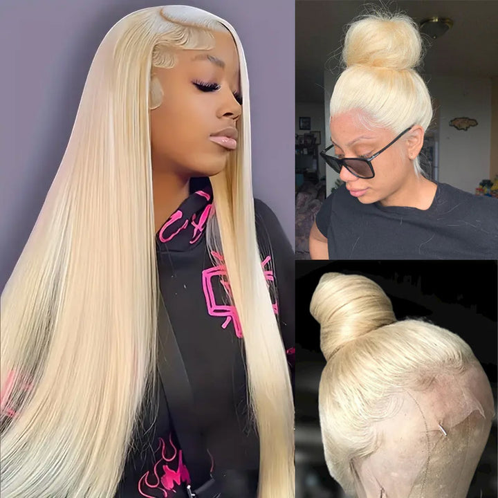 613 Platinum Blonde Wig | Straight Hair Glueless Full Lace | Adjustable Strap | Salon Quality - AlloveHair
