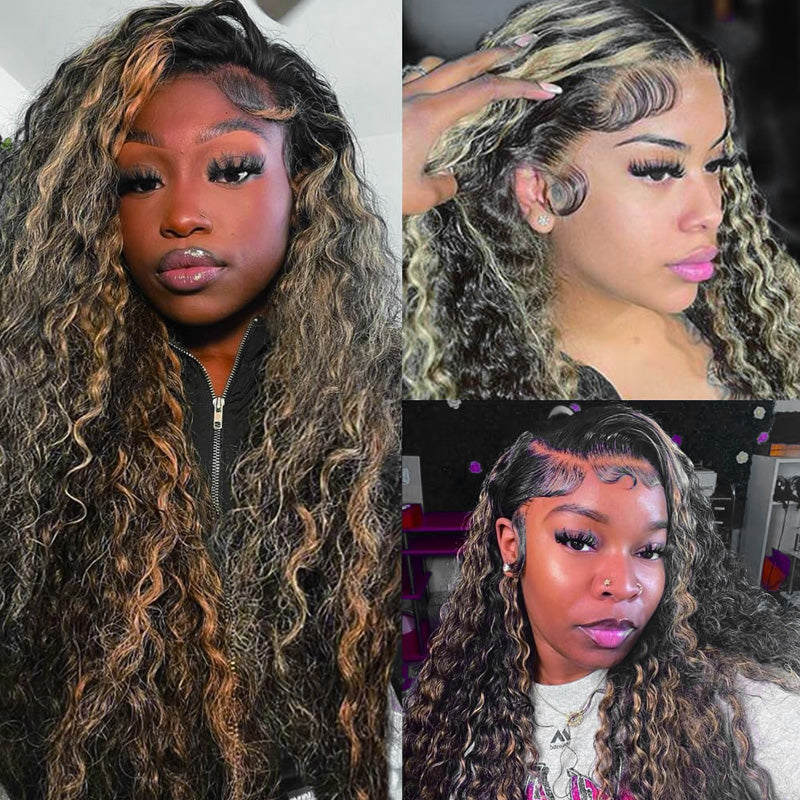 30 Inch 13x6 HD Lace Front Wig 1B/27 Ombre Deep Wave Human Hair Glueless Wig - AlloveHair