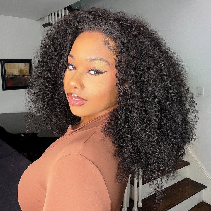3 In 1 Half Wig | Easy-Install Kinky Curly Half Wig Glueless with Invisible Hairline Protective Style - AlloveHair