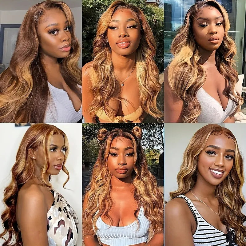 Honey Blonde Ombre Hair 4x4  Transparent Lace Closure Wig Straight/Body Wave Human Hair Wigs