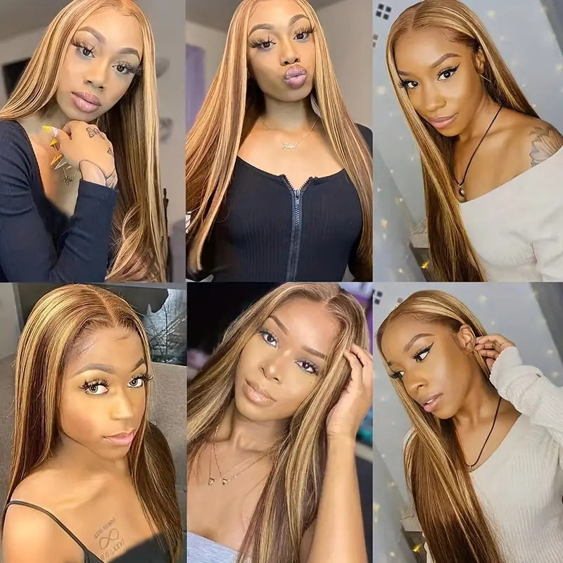 [35% OFF No Code Needed] Honey Blonde Ombre Hair 4x4  Transparent Lace Closure Wig Straight/Body Wave Human Hair Wigs