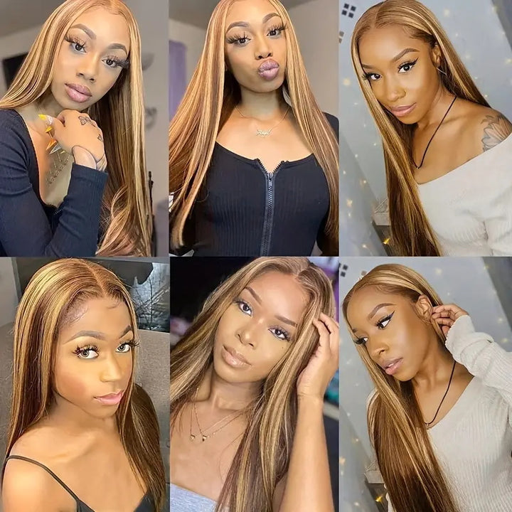 P4/27 Highlight Straight Hair 4*4 HD Lace Closure Human Hair Wigs with Pre-plucked