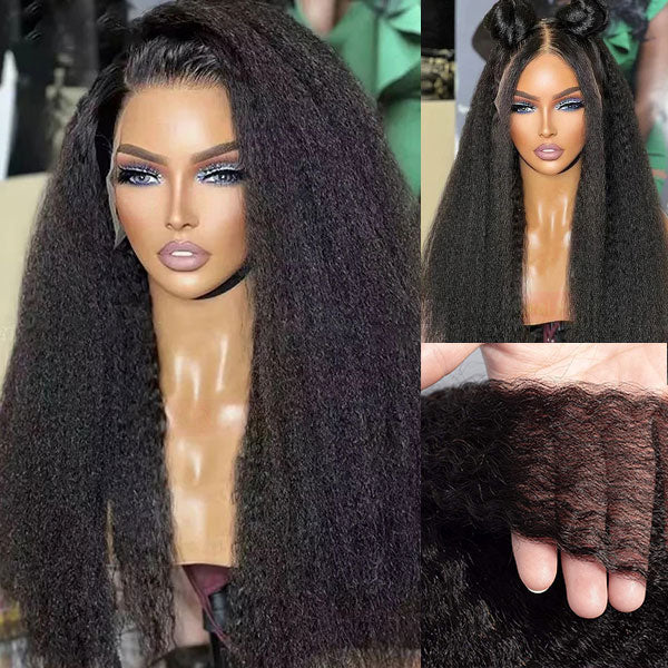 HD Lace Glueless Wig Kinky Straight 13x4 Lace Front Wigs Wear And Go Yaki Straight 30 Inch Long Wigs