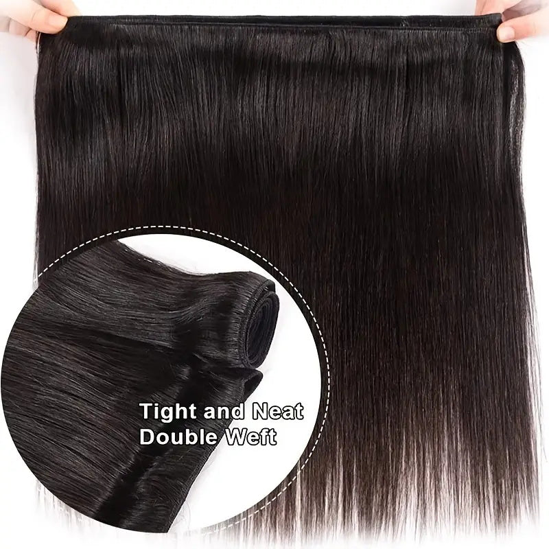 Allove Brazilian Straight Human Hair 3 Bundles with 5*5 Transparent Lace Closure