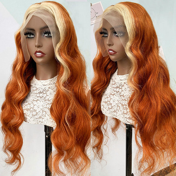 Ginger Orange Blonde Ombre Color Body Wave 13*4 HD Lace Front Wig Brazilian 4x4 Lace Closure Human Hair Wig