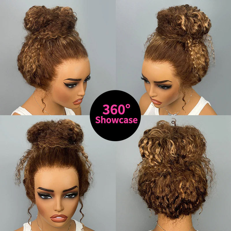 Allove P4/27 Highlight Ombre Brown Color Water Wave Invisi Strap Snug Fit 360 Glueless Wigs - AlloveHair