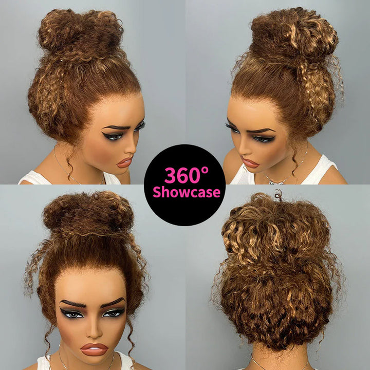 Allove P4/27 Highlight Ombre Brown Color Water Wave Invisi Strap Snug Fit 360 Glueless Wigs - AlloveHair