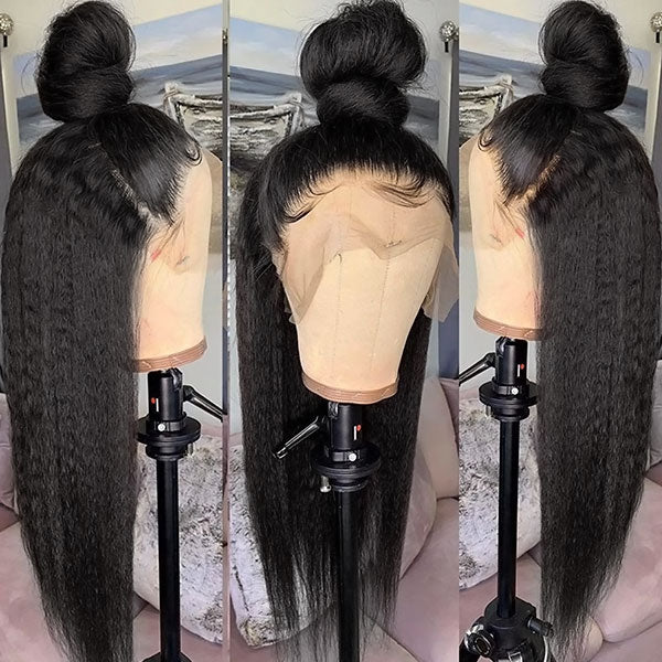 HD Lace Glueless Wig Kinky Straight 13x4 Lace Front Wigs Wear And Go Yaki Straight 30 Inch Long Wigs