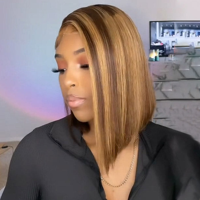 Highlight Short Bob 13x1 Lace Part Straight Human Hair Wigs Brazilian 4x4 Short Bob Wig