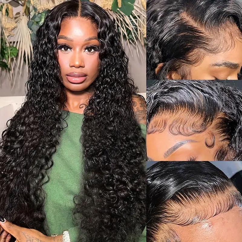 Allove 13x6 HD Full Lace Frontal Wig Water Wave Pull on and Go Drawstring Human Hair Wig - AlloveHair