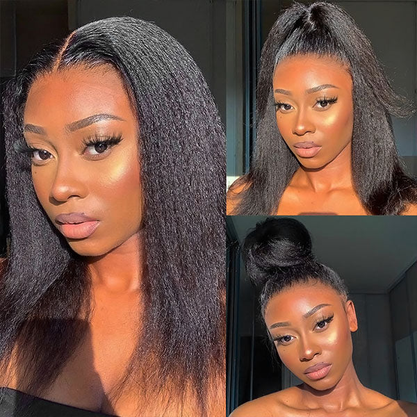 HD Lace Glueless Wig Kinky Straight 13x4 Lace Front Wigs Wear And Go Yaki Straight 30 Inch Long Wigs