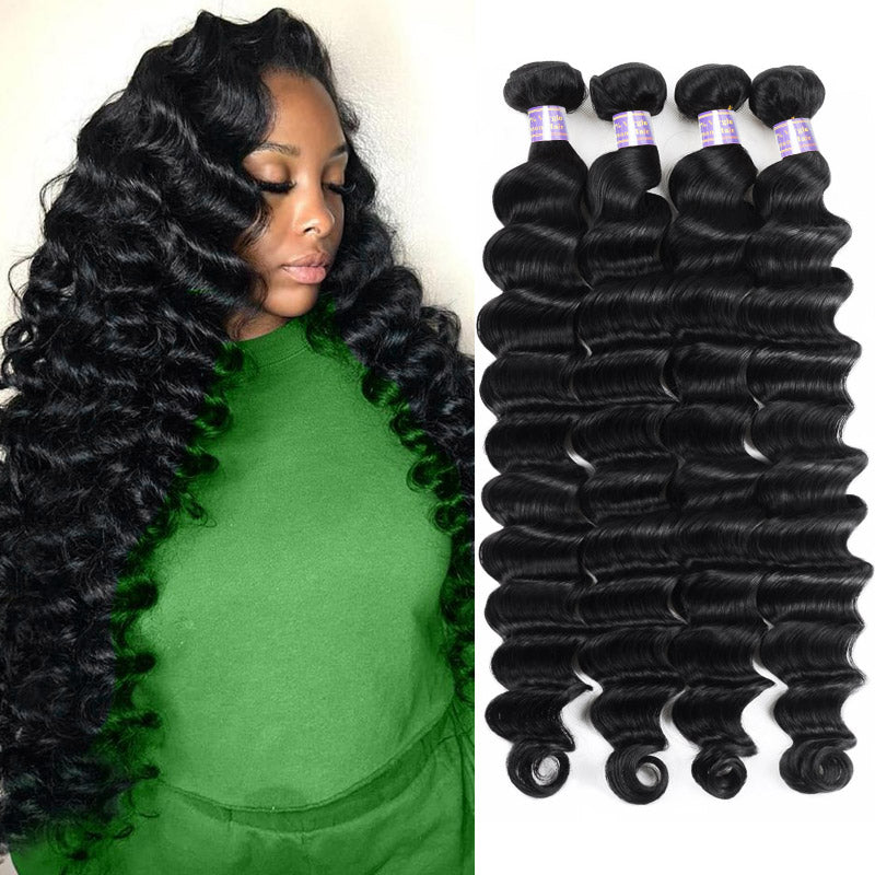 Allove Hair Brazilian Loose Deep Wave 4 Bundles Virgin Hair