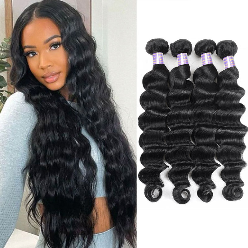 Allove Hair Indian Virgin Hair Loose Deep Wave 4 Bundles Human Extensions - AlloveHair