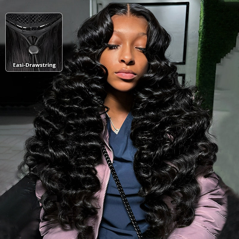 30 Inch 13x4 HD Lace Wig Loose Deep Wave Long Human Hair Drawstring Wigs Pull & Go Glueless Wig - AlloveHair
