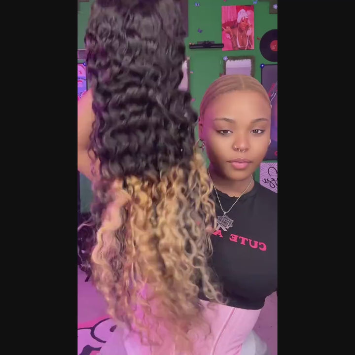 Two Tone Ombre Honey Blonde Glueless Deep Curly Transparent Lace Front Colored Wigs