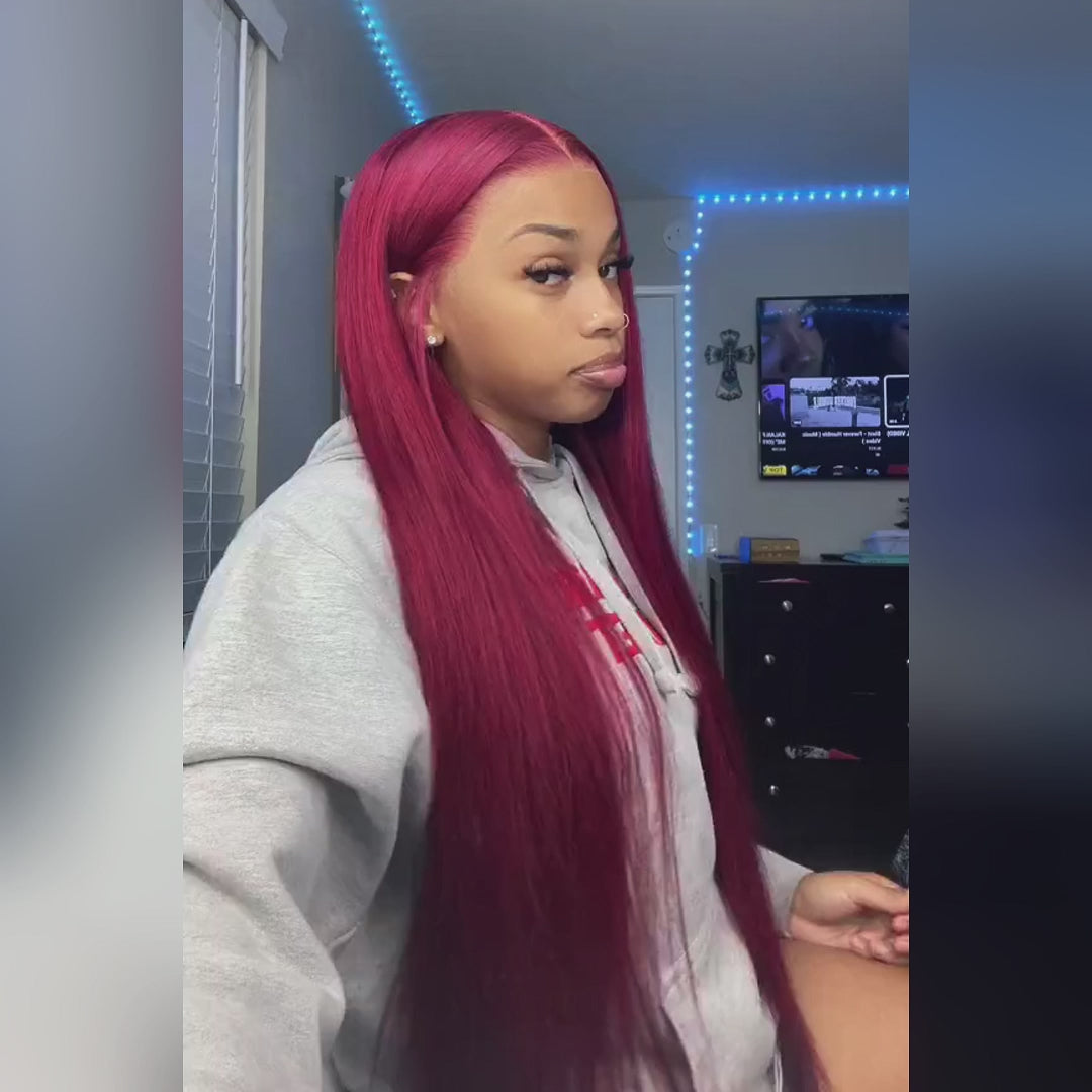 Long 40 Inch 13*4 Straight Hair 99J Burgundy Wear to Go Glueless Lace Front Wigs