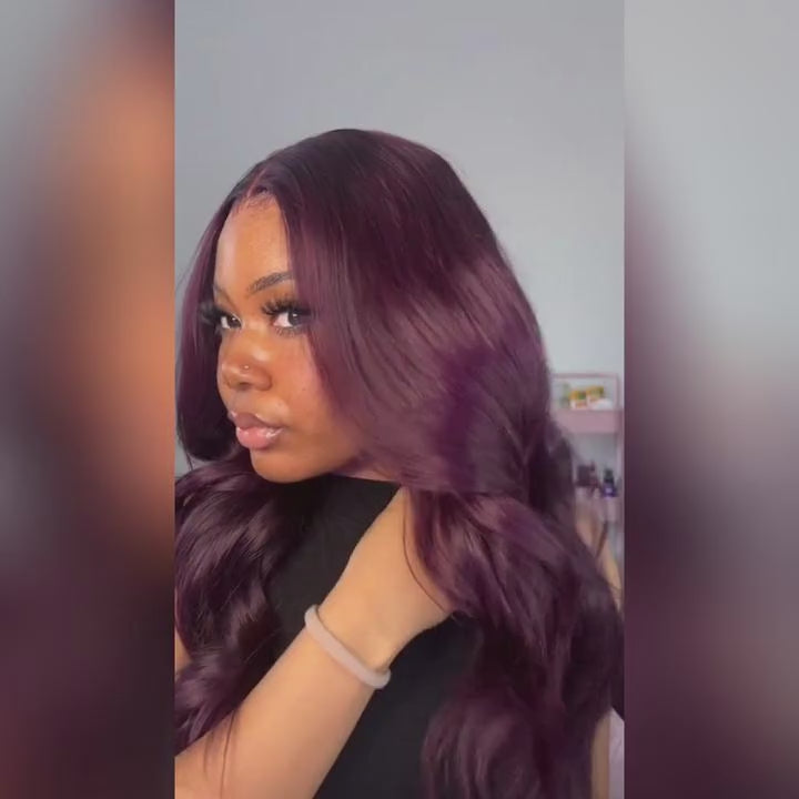 Trendy Dark Purple Plum Colored 13x4 13x6 Lace Front Silky Straight/Body Wave/Deep Wave Wig