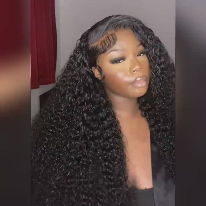 Allove 7x6 Kinky Curly Glueless Wigs Human Hair Pre Plucked Drawstring Wig for Black Women Pre Everything Ready to Go Wig