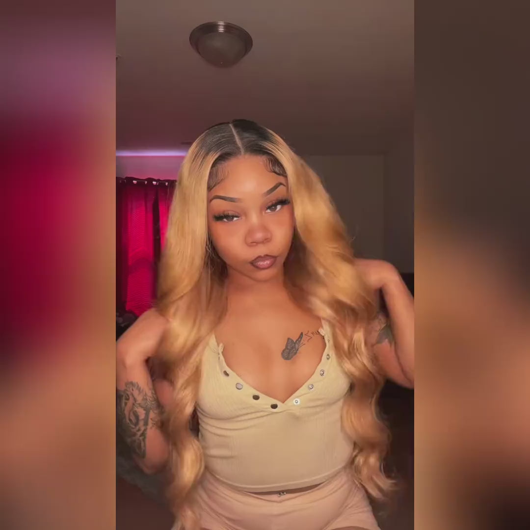 1B/27 Ombre Body Wave 13x4 HD Lace Front Wigs Honey Blonde Color With Dark Roots