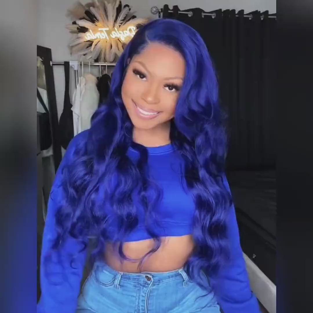 Flawless Blue - Allove Hair Navy Blue Human Hair 13x4 HD Glueless Lace Frontal Wig