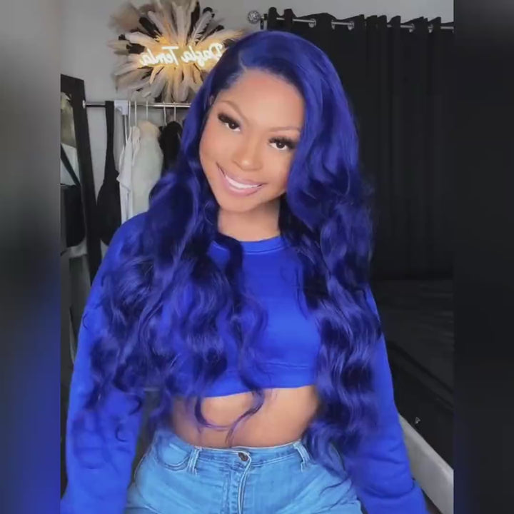 Flawless Blue - Allove Hair Navy Blue Human Hair 13x4 HD Glueless Lace Frontal Wig