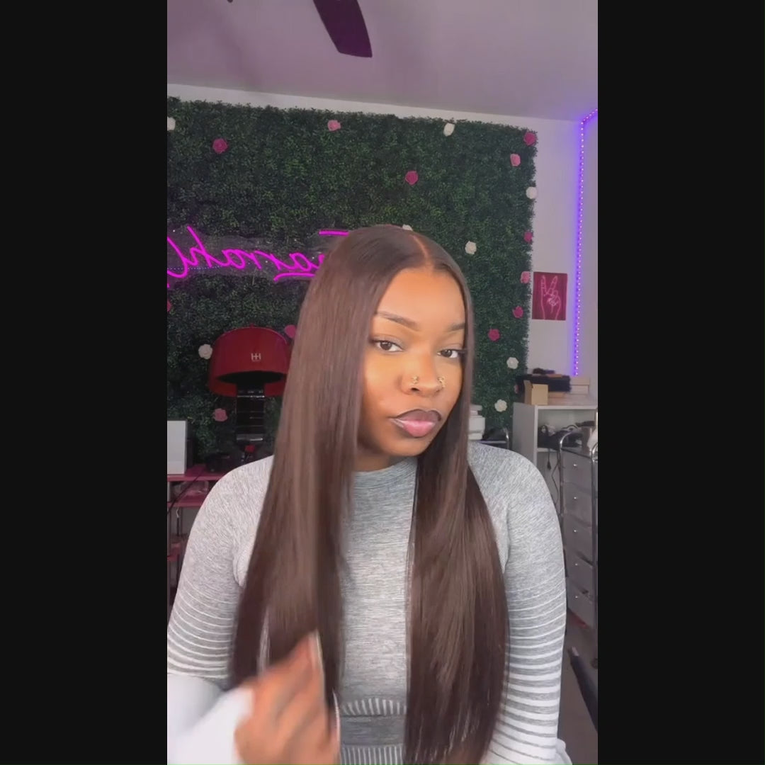 Allove 13x4 Glueless HD Lace Front Wig Chocolate Brown Straight Human Hair with Layered Cut