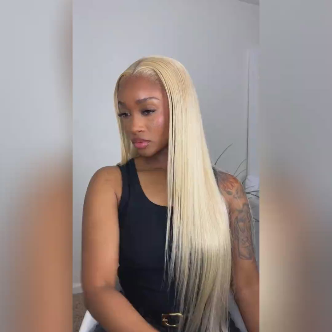 40 Inch 613 13x4 Lace Front Wig 180% Density Blonde Wig Straight Human Hair