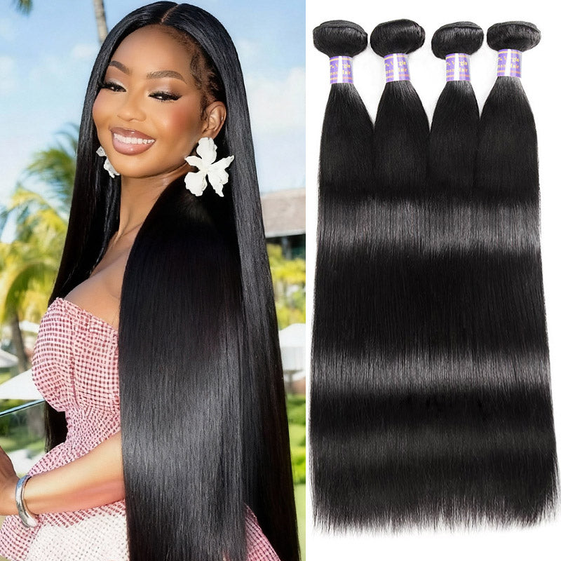 Allove Hair Malaysian Straight 4 Bundles Virgin Human Hair Extensions