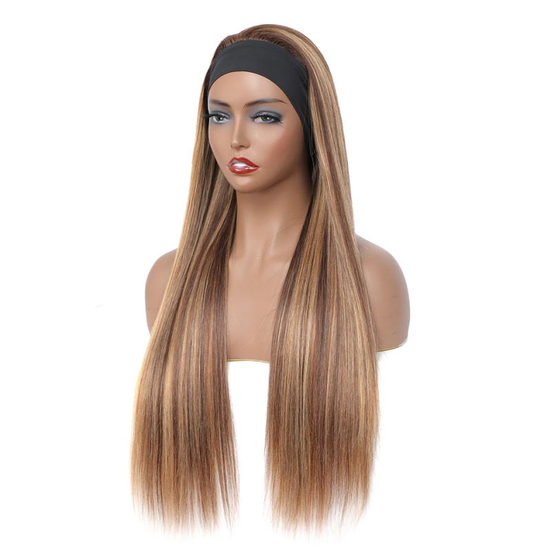 Honey Blonde Ombre Hair With Headband Straight Human Hair Non Lace Wig