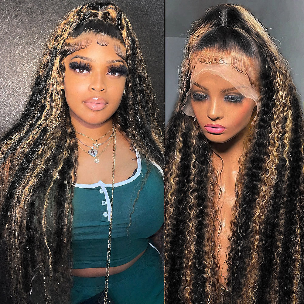 30 Inch 13x6 HD Lace Front Wig 1B/27 Ombre Deep Wave Human Hair Glueless Wig - AlloveHair