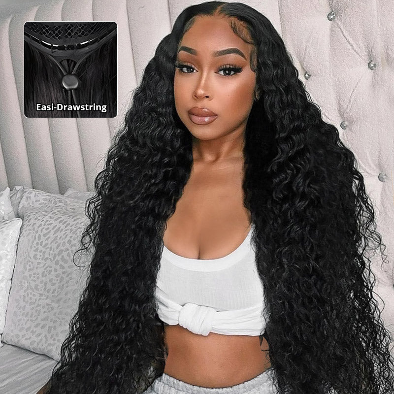 30 Inch Water Wave 13x4 Full Lace Front Human Hair Wig With Elastic Drawsting - AlloveHair
