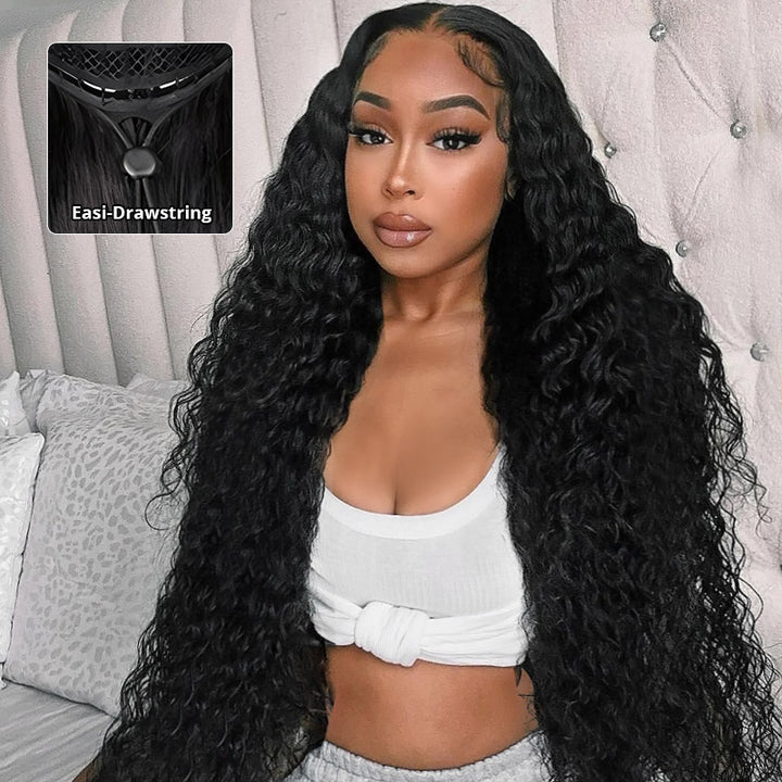 30 Inch Water Wave 13x4 Full Lace Front Human Hair Wig With Elastic Drawsting - AlloveHair