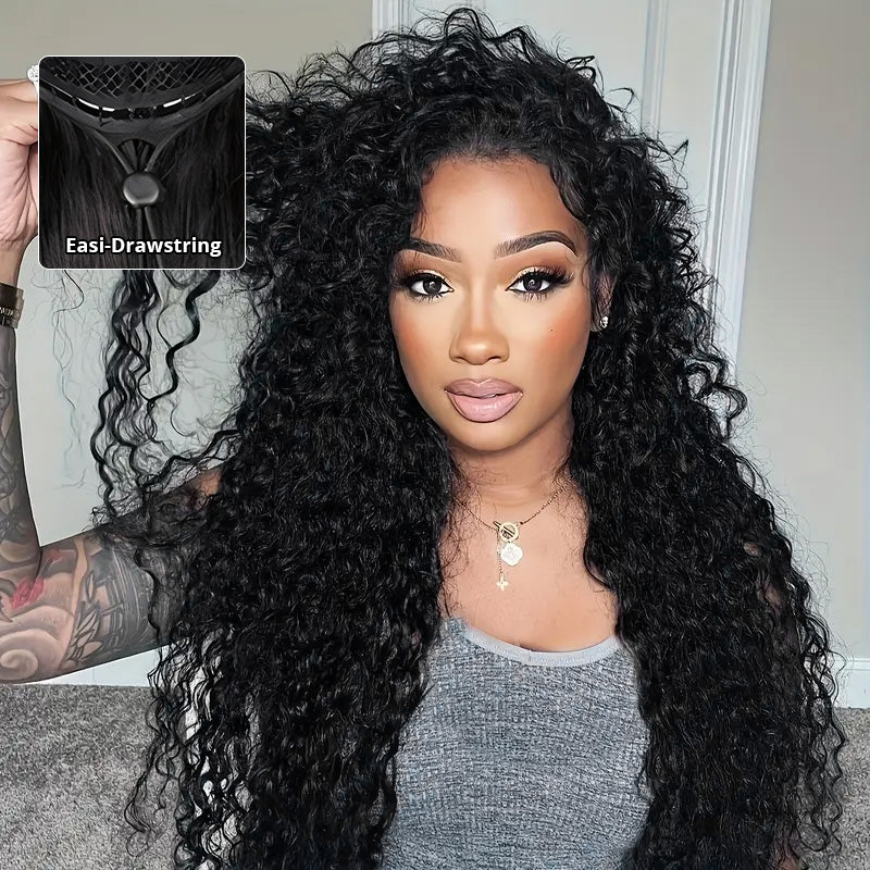 Allove 13x6 HD Full Lace Frontal Wig Water Wave Pull on and Go Drawstring Human Hair Wig - AlloveHair