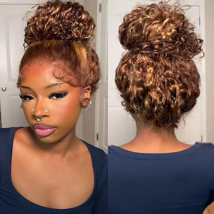 Allove P4/27 Highlight Ombre Brown Color Water Wave Invisi Strap Snug Fit 360 Glueless Wigs - AlloveHair