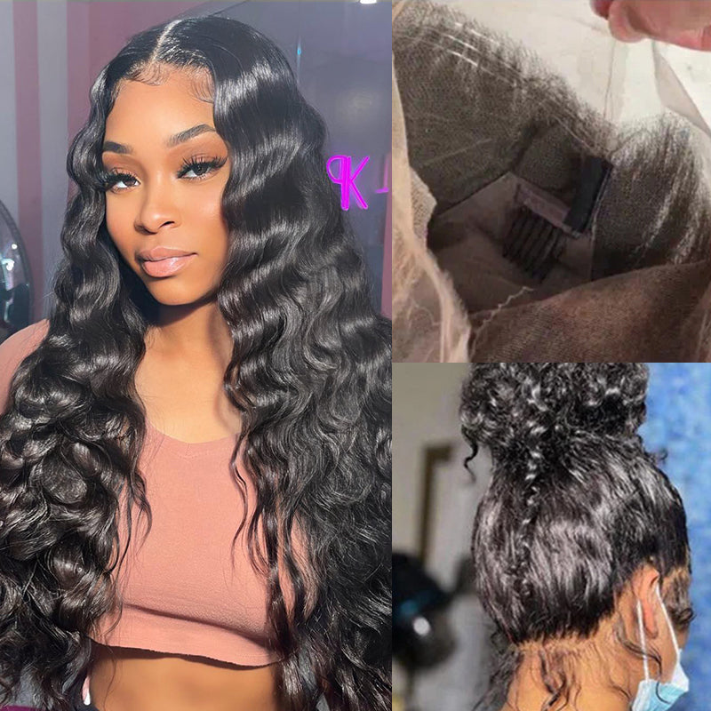 Loose Deep Wave Invisible-String Snug Fit 360 Lace Front Wigs Pre Plucked HD Lace Human Hair Crimped Wigs - AlloveHair