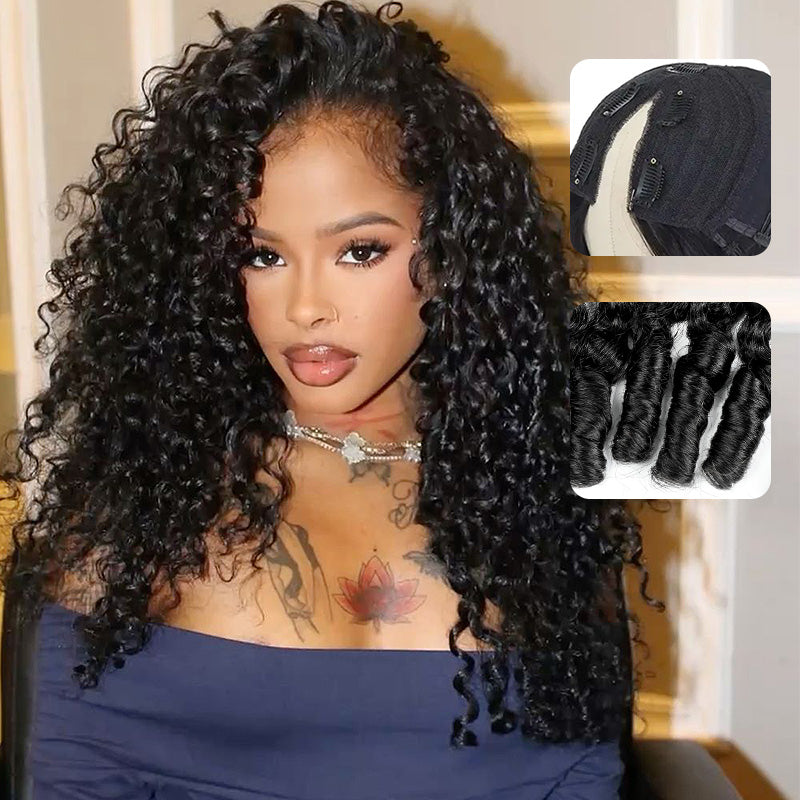 Burmese Curly V Part Wig Human Hair Ready To Wear Glueless Wig with Drawstring - AlloveHair