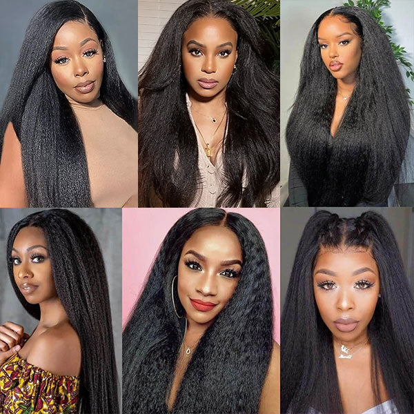 HD Lace Glueless Wig Kinky Straight 13x4 Lace Front Wigs Wear And Go Yaki Straight 30 Inch Long Wigs