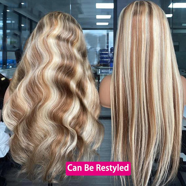 32Inch 4/613 Colored Highlight Human Hair Wig Body Wave 13x4 Lace Front Wig with Pre Plucked